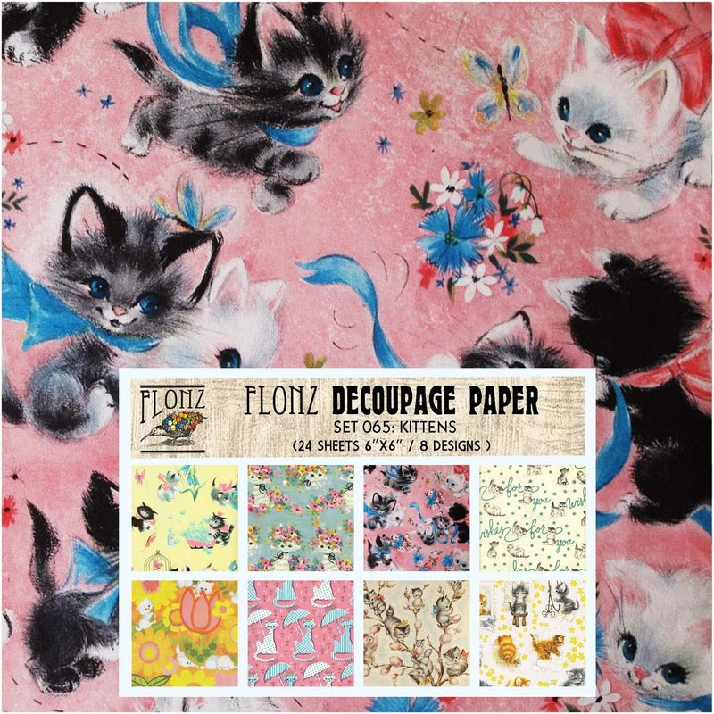 عبوة ورق ديكوباج (24 ورقة 6"x6") أنماط مع قطط ورق بتصميم عتيق للديكوباج والحرف اليدوية والتدوين